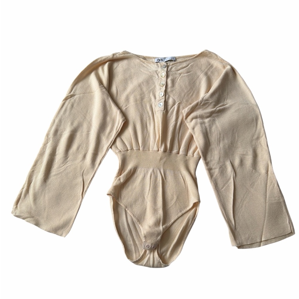Zara Beige Knit Top with Button Accents